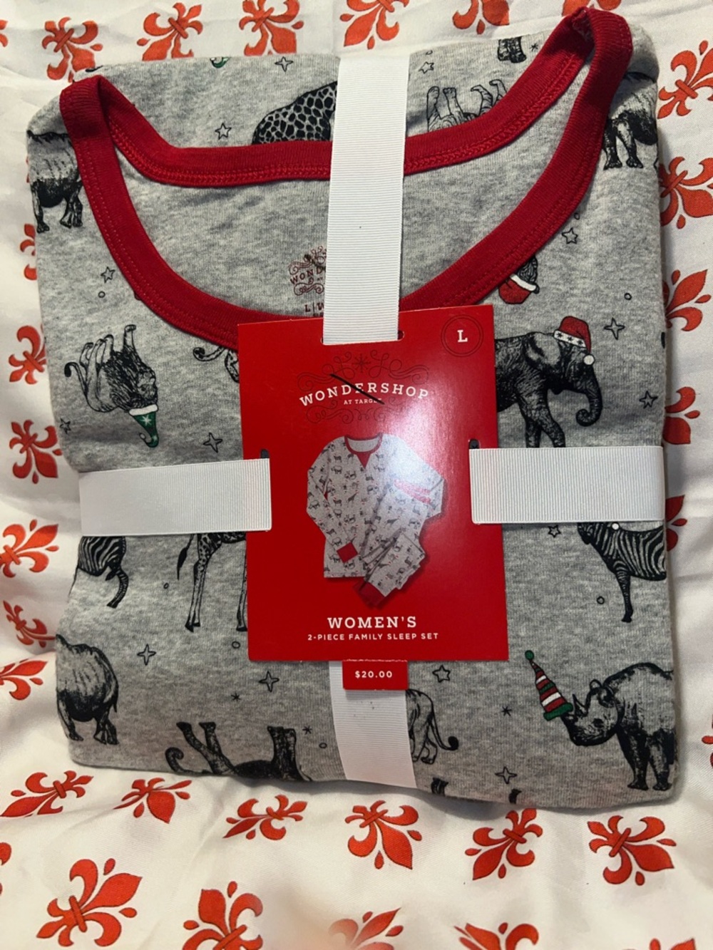 Wondershop Gray Animal Print Women's Sleep Top with Red Trim